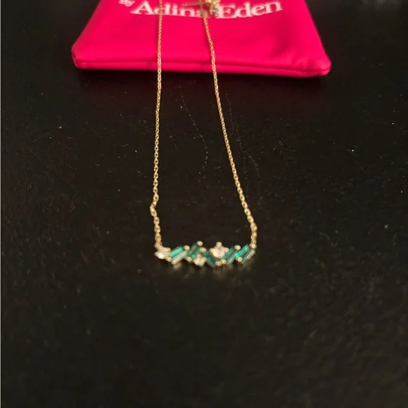 NWT Adina Eden Emerald Green CZ Baguette Earring & Necklace Combo - Picture 3 of 4